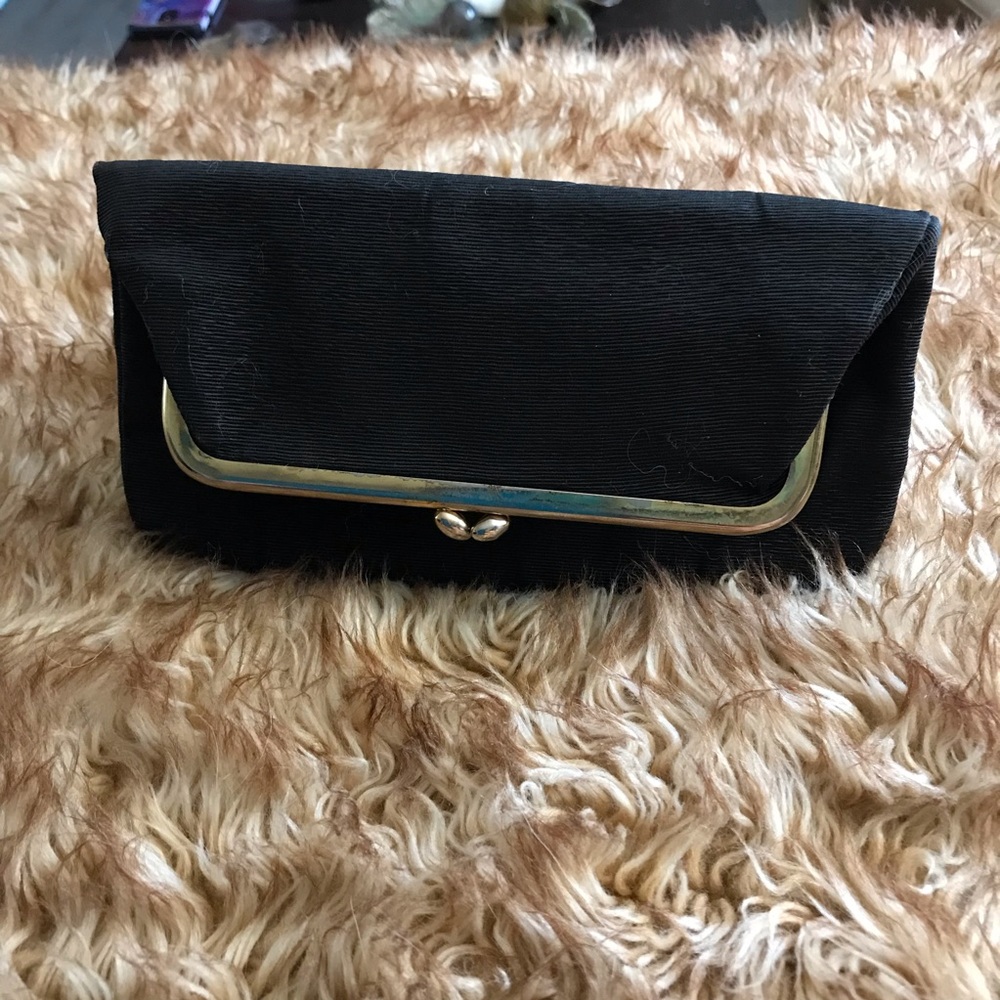 Small vintage black silk fold over clutch